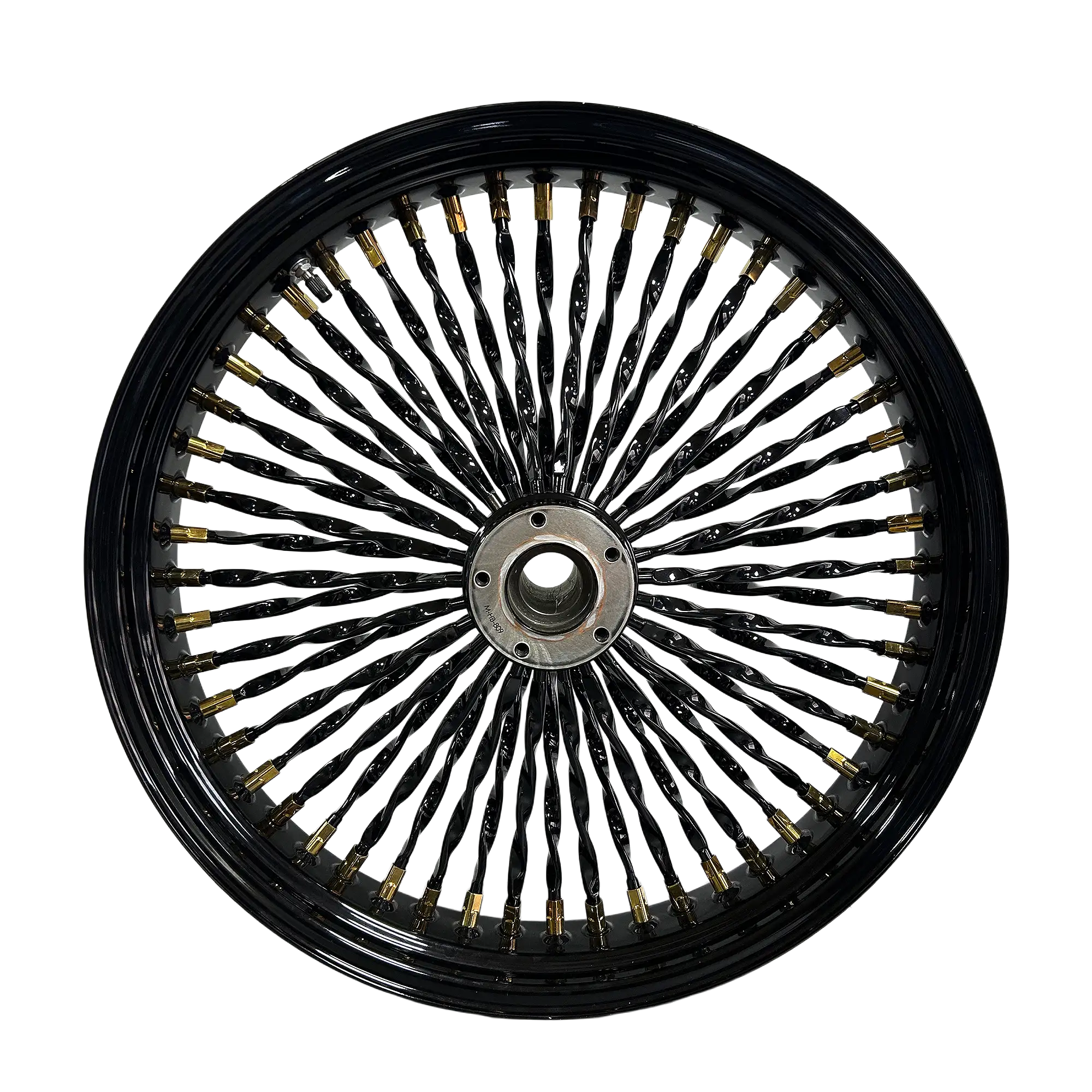 Fat 52 Twisted Stainless-Steel Spoke Wheel — Black with Gold-Plated Nipples - Image 2
