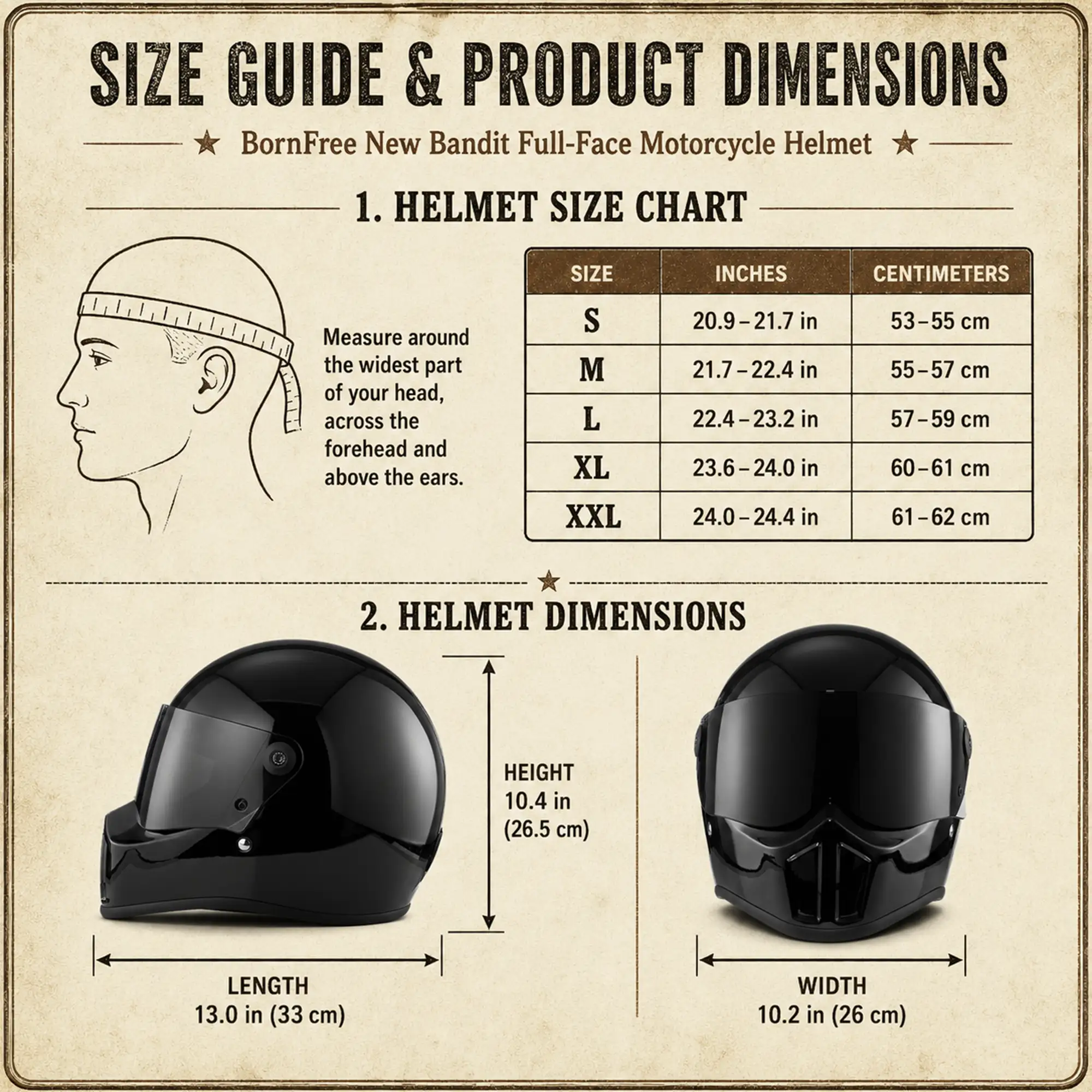 BornFree New Bandit Retro Full-Face Motorcycle Helmet - Image 7