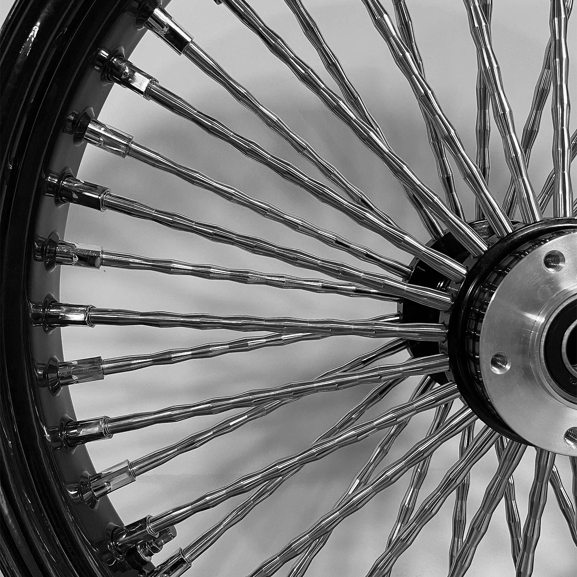 Fat 52 Stainless-Steel Ripple-Spoke Wheel — Black & Chrome - Image 6