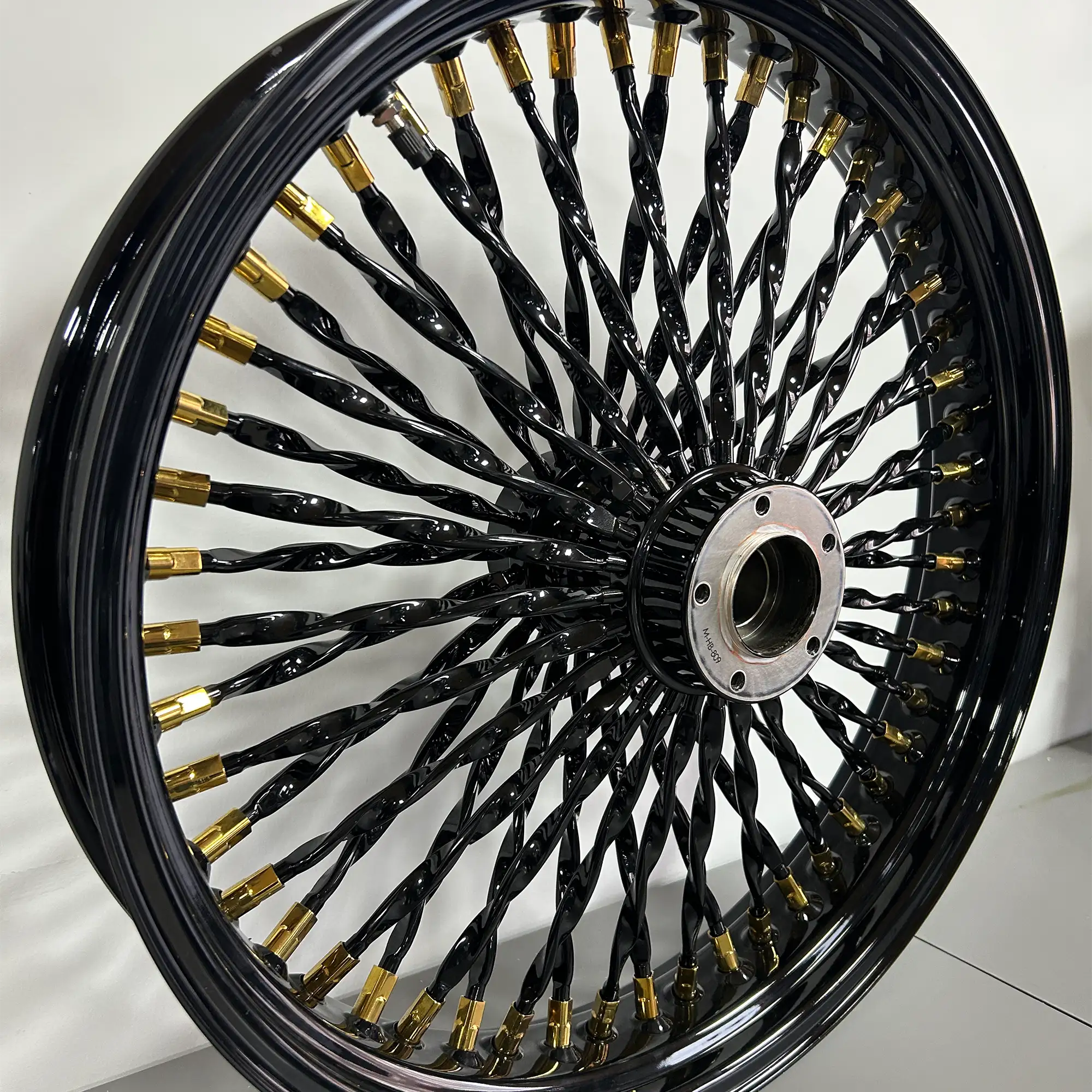 Fat 52 Twisted Stainless-Steel Spoke Wheel — Black with Gold-Plated Nipples - Image 5