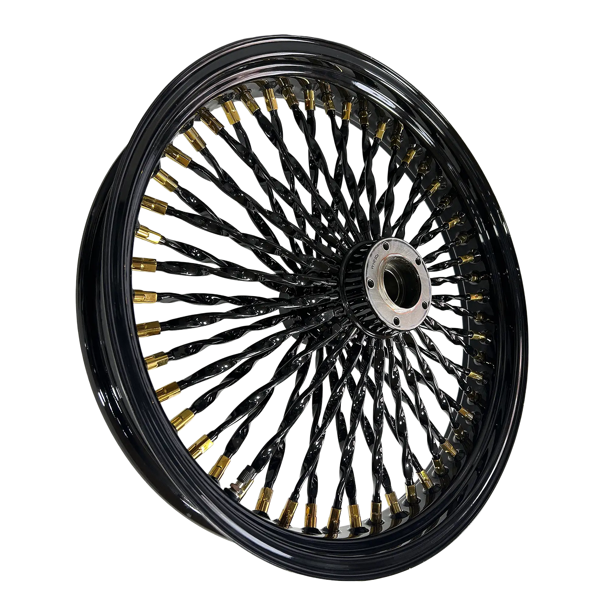 Fat 52 Twisted Stainless-Steel Spoke Wheel — Black with Gold-Plated Nipples - Image 3