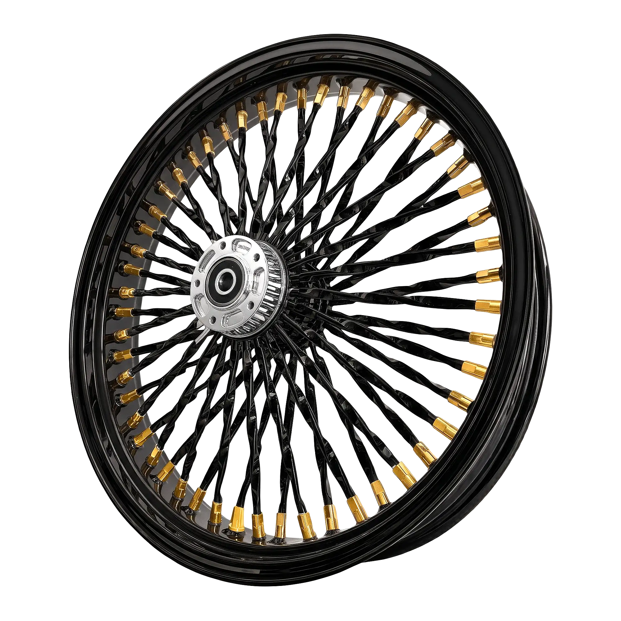 Fat 52 Twisted Stainless-Steel Spoke Wheel — Black with Gold-Plated Nipples