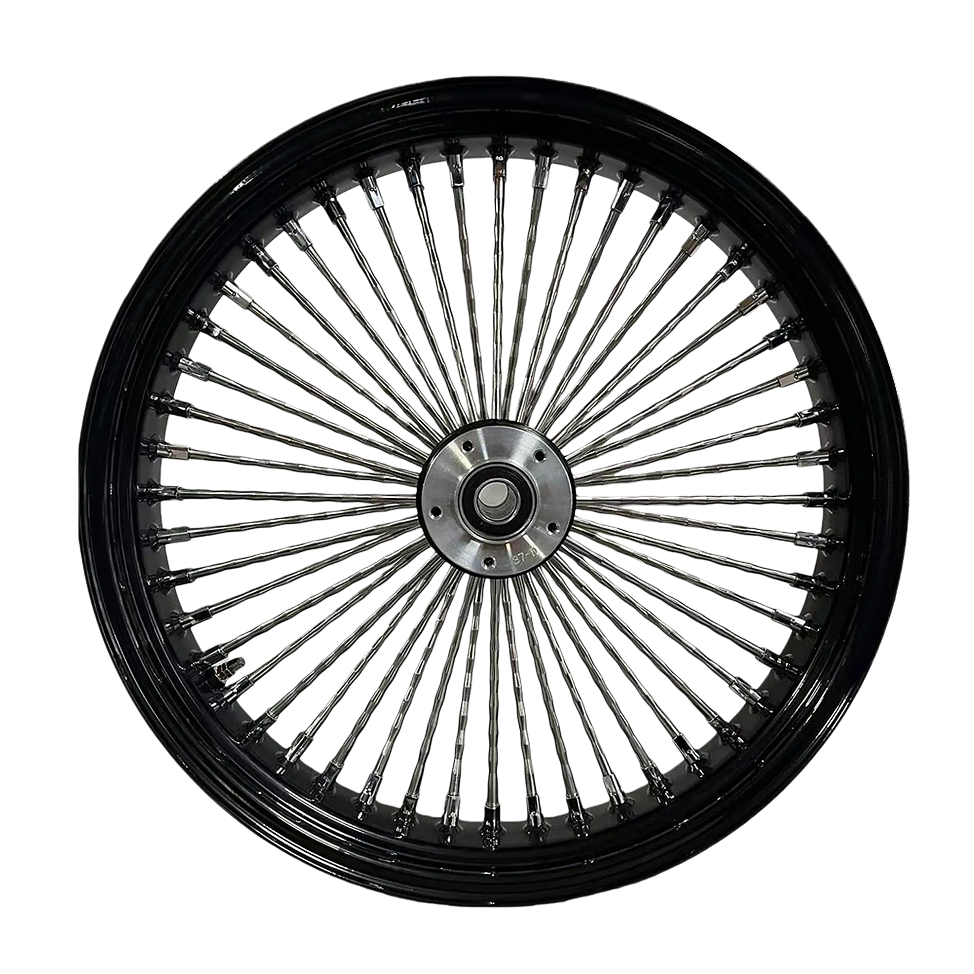 Fat 52 Stainless-Steel Ripple-Spoke Wheel — Black & Chrome - Image 2