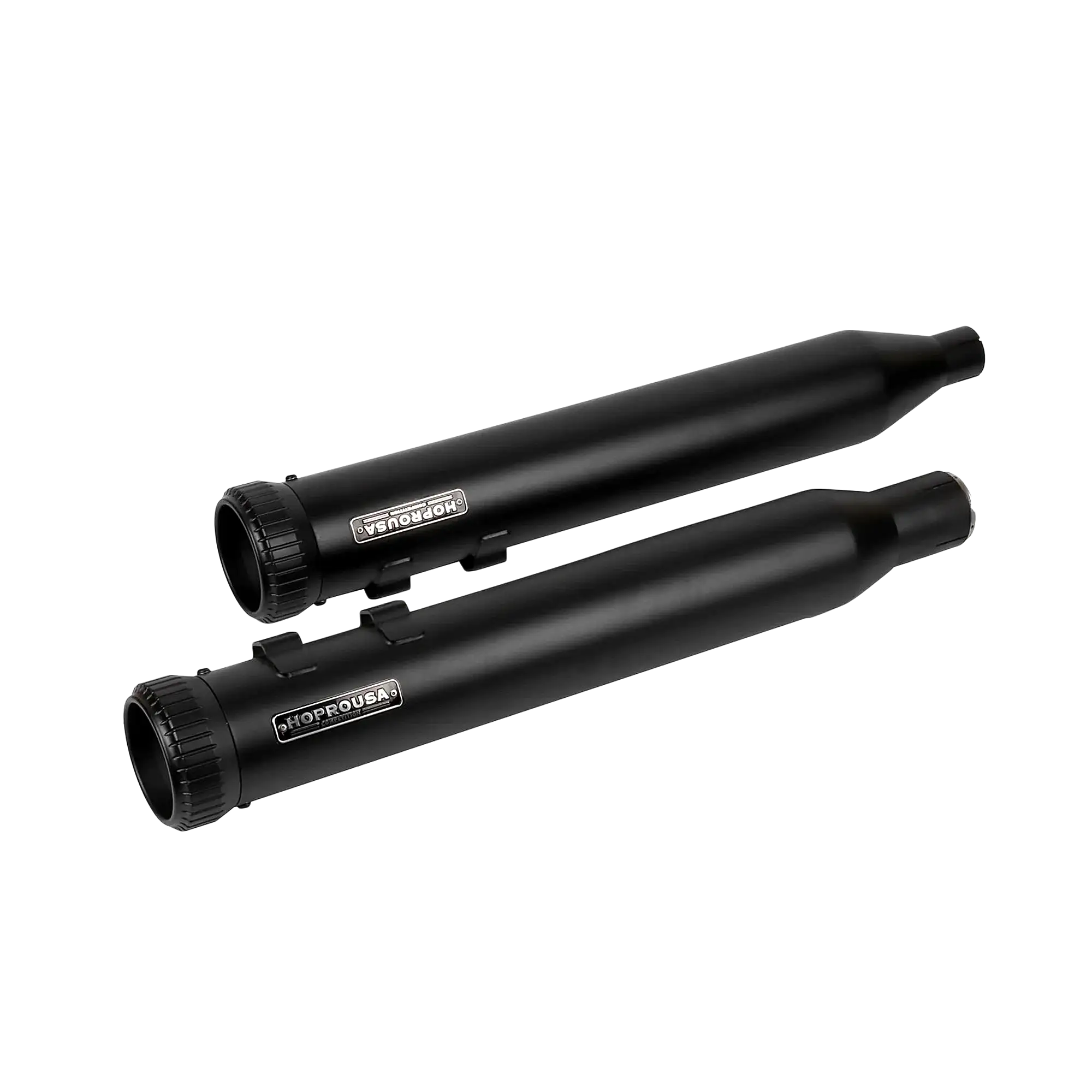 Black Slip-On Mufflers with Custom End Caps for 2017+ Harley Touring - Image 2