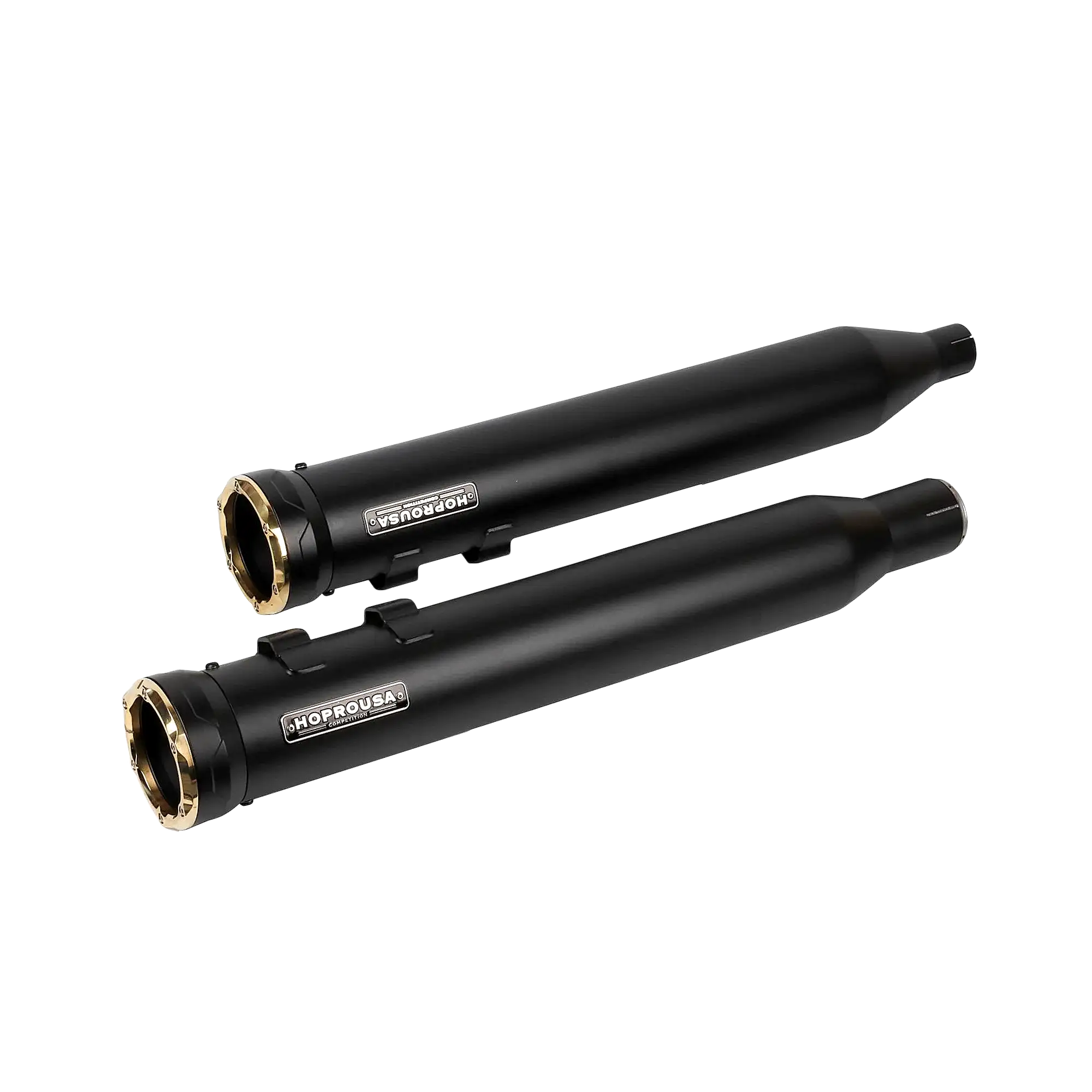 Black Slip-On Mufflers with Custom End Caps for 2017+ Harley Touring