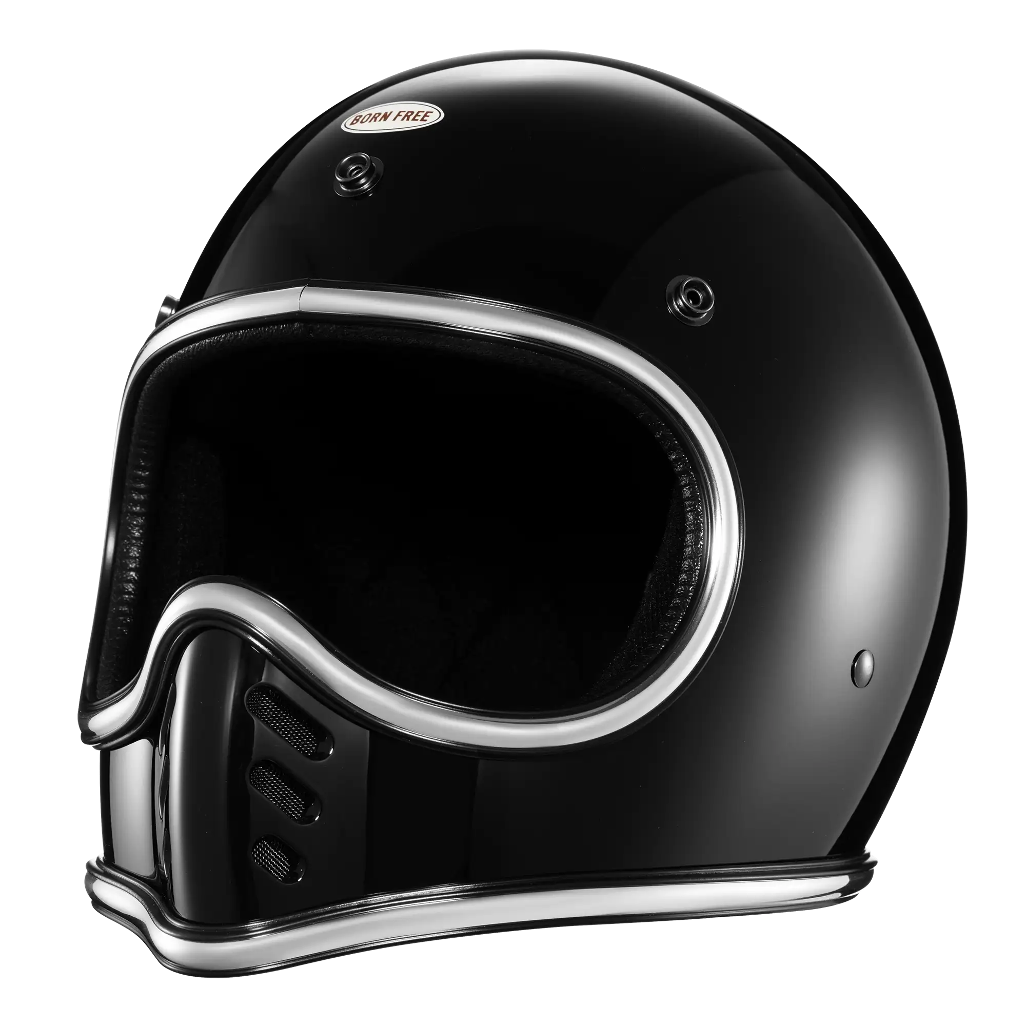 BornFree Mini Moto3 Vintage MX-Inspired Novelty Helmet – Chrome Trim Edition